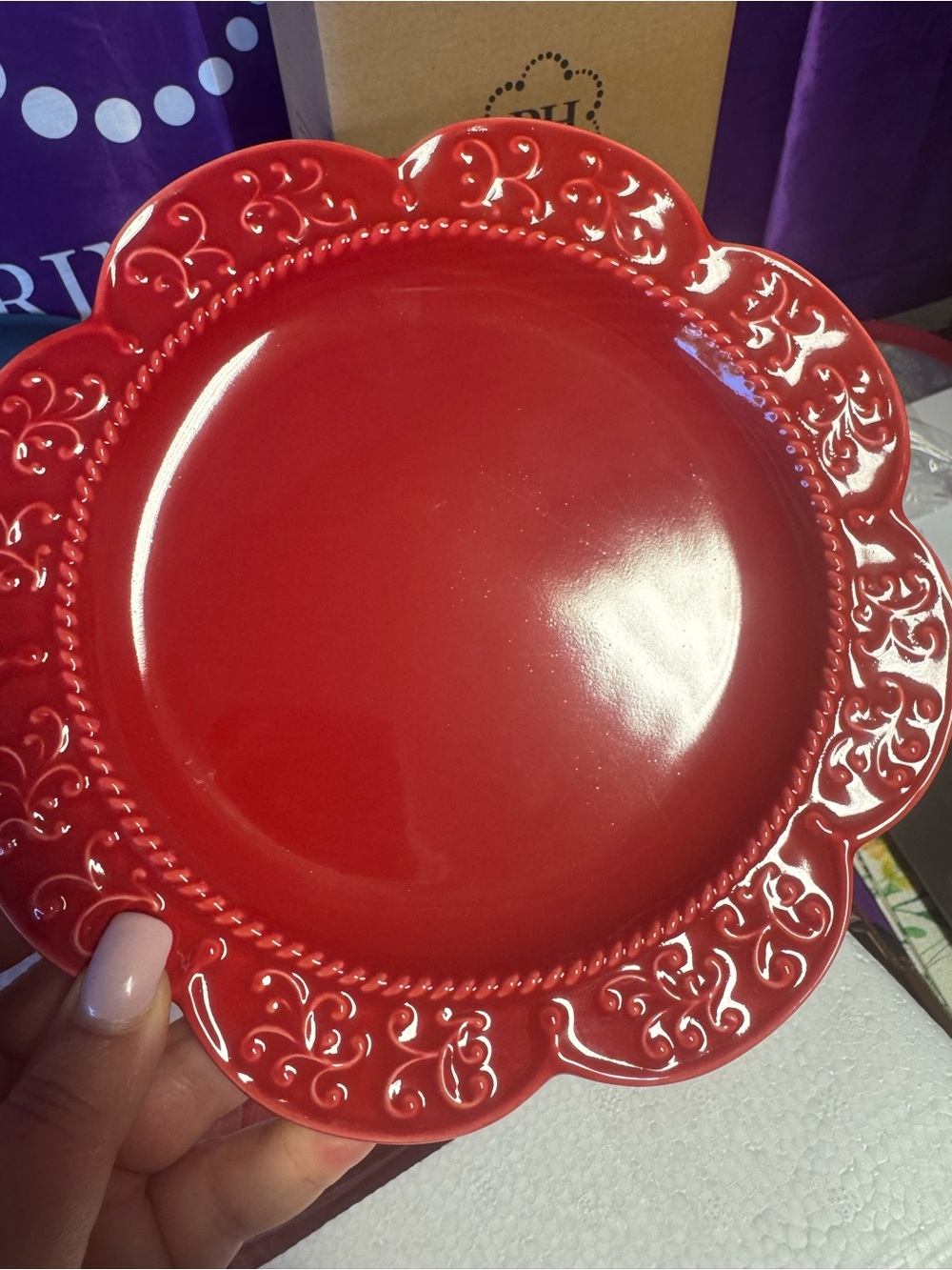 Princess House Glossy Red Scalloped Serving Plate